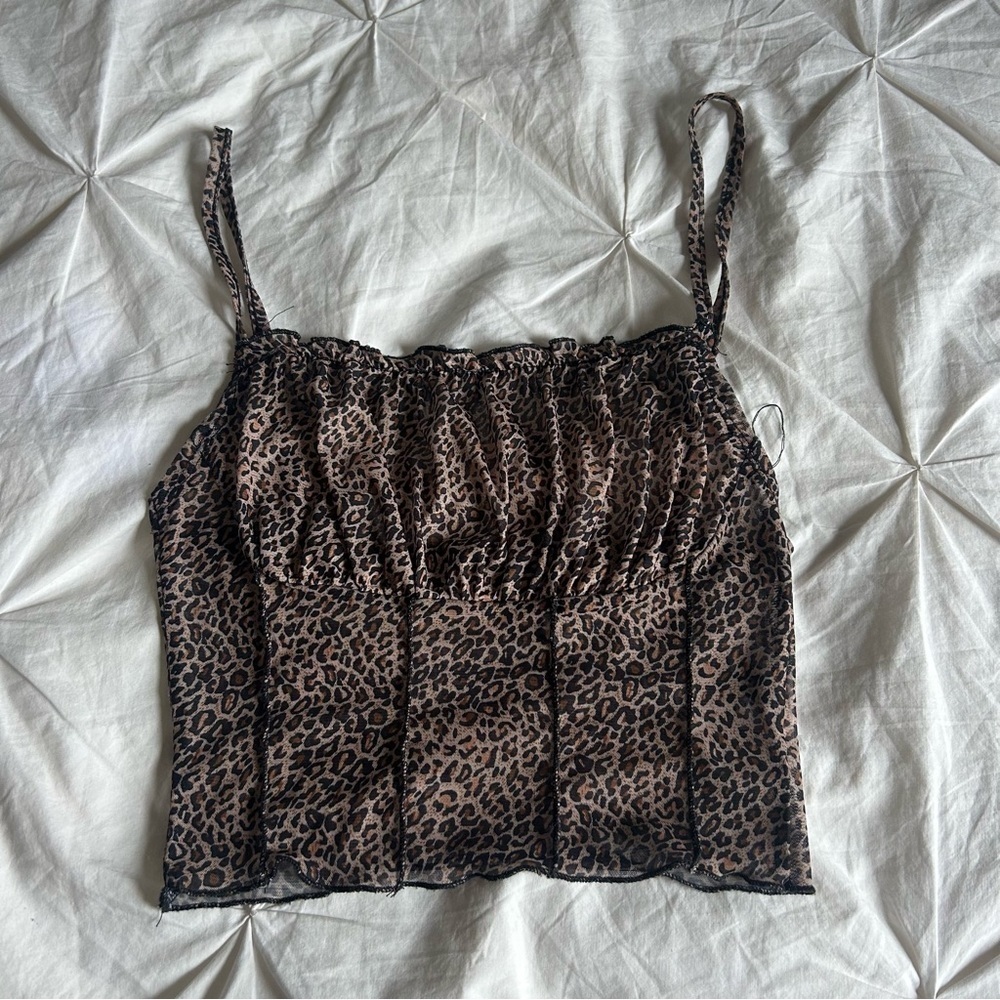 3/$20 Shein Cheetah Mesh Rauche Top